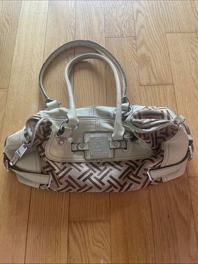 Tignanello Beige & Brown Patterned Women's Satchel Handbag